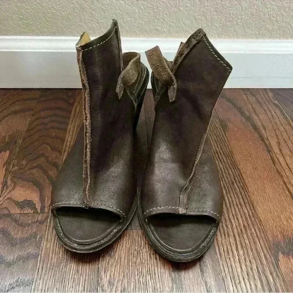 Frye Izzy Artisan Peep Toe Mule Booties Wm Sz 9 B Brown Leather Slingback Sandal